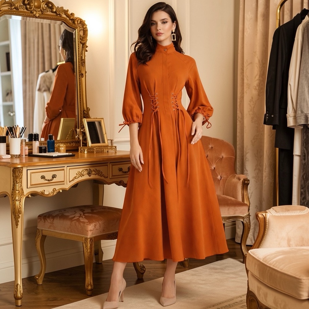 Rust Tie Accent Dress The Raetruda